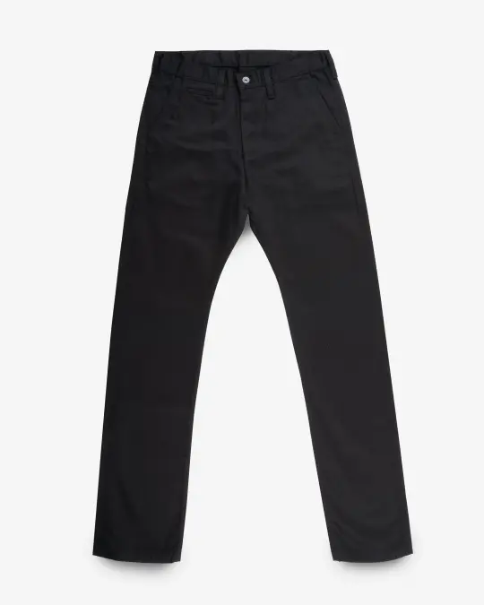 9oz Mercerised Selvedge Cotton Relaxed Tapered Cut Chinos - Black