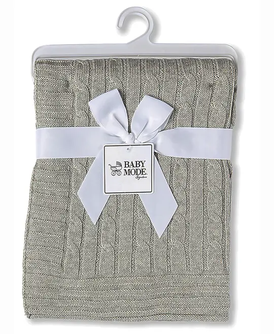 Baby Mode Signature Baby Boys and Baby Girls Cotton Cable Knit Baby Blanket, Gray