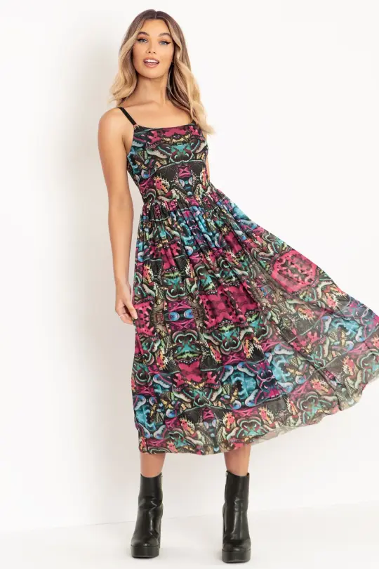 Hyper Moth Scoop Sheer Midaxi Dress