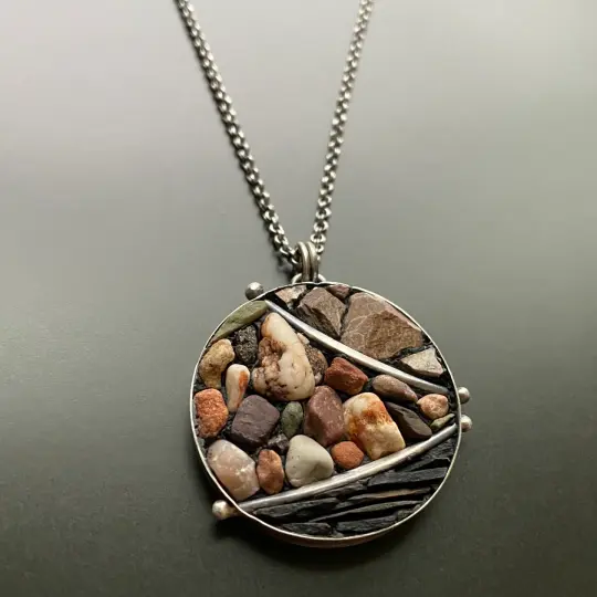 Micro Mosaic River Rock with Shale Pendant