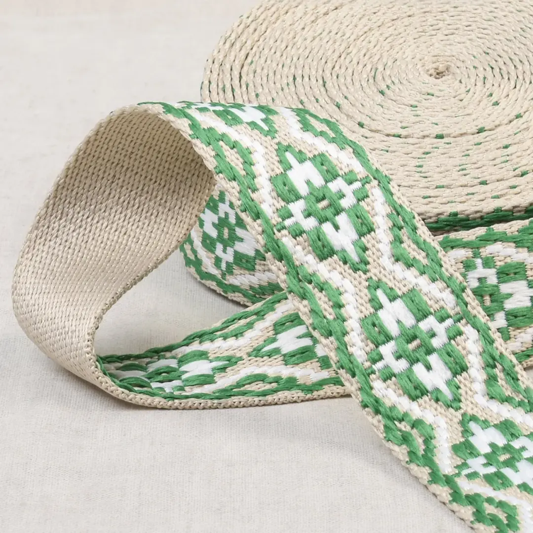 Ethnic Webbing 38mm Green Beige White