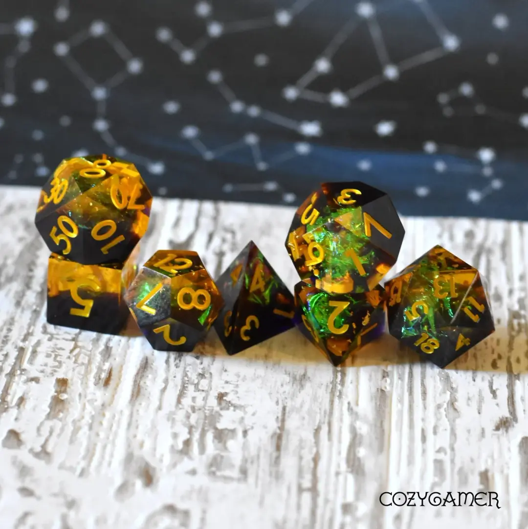 Autumn Magic Sharp Edge Dice Set – 7-Piece Fall Colors DnD Dice