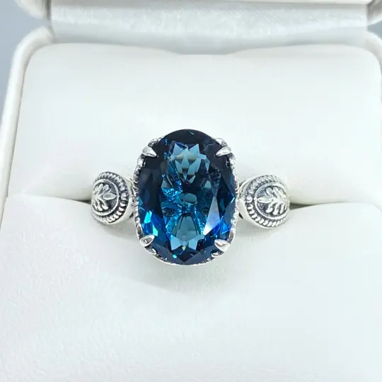 London Blue Topaz Ring, Size 5, Gothic Jewelry #D133 - Ready to Ship