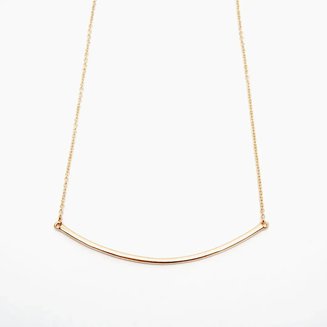 14k Gold Curved Bar Necklace