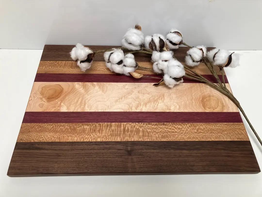 Mixed Black Walnut, Sycamore, Purple Heart & Curly Maple Joined Board (H)