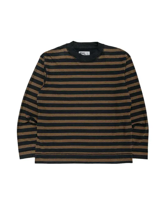 MHL Crew Neck Matelot Light Cotton Melange Stripe Off Black/Bark