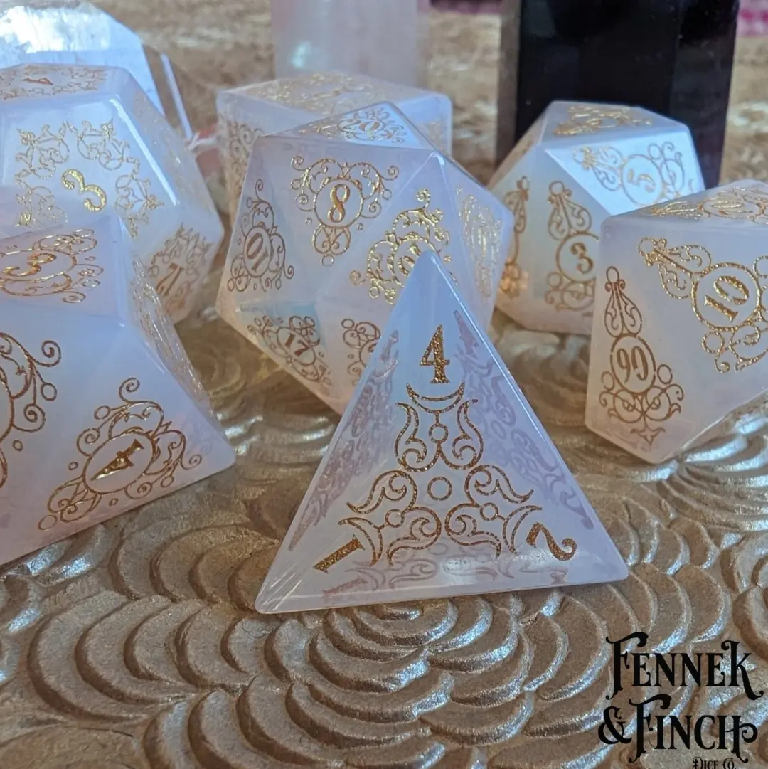 Garden Gate Opalite Gemstone Dice Set – 7-Piece DnD Dice | Fennek & Finch