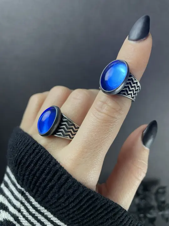 Blue Oval Glass Firewalk Ring - 1 left in size 6