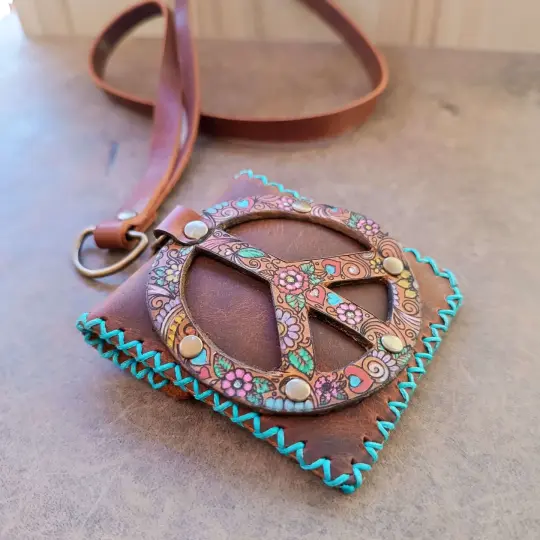 Roaming Peacekeeper Neck Wallet | Hand-Painted Peace Sign