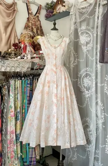 Light pink floral sleeveless fitted A-line long ball gown R7458