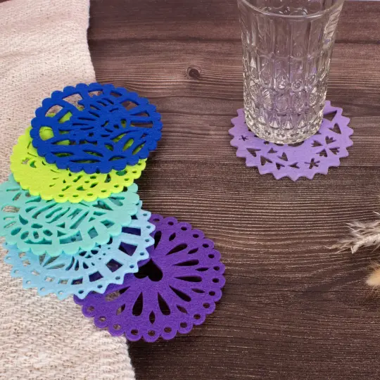 Fun "Papel Picado" Felt Round Coasters (Set of 6)