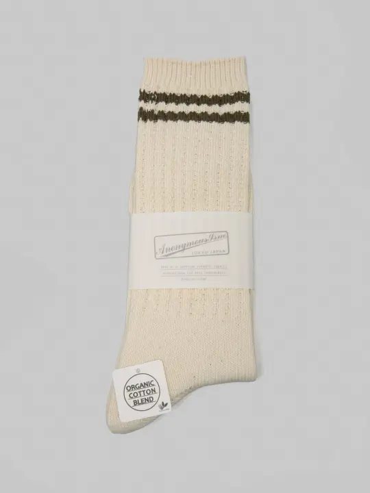 Anonymous Ism OC 2 Line Pique Rib Crew Socks Olive