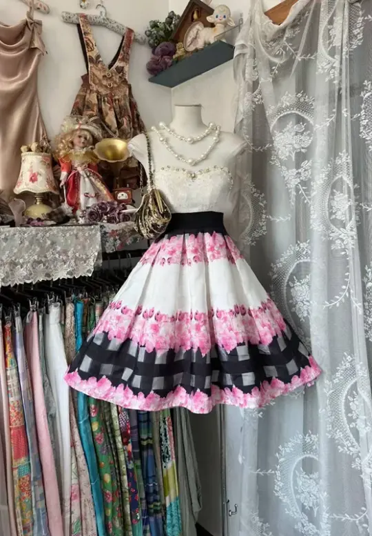 White strapless, fitted waist with pink accents, A-line short ball gown R7828