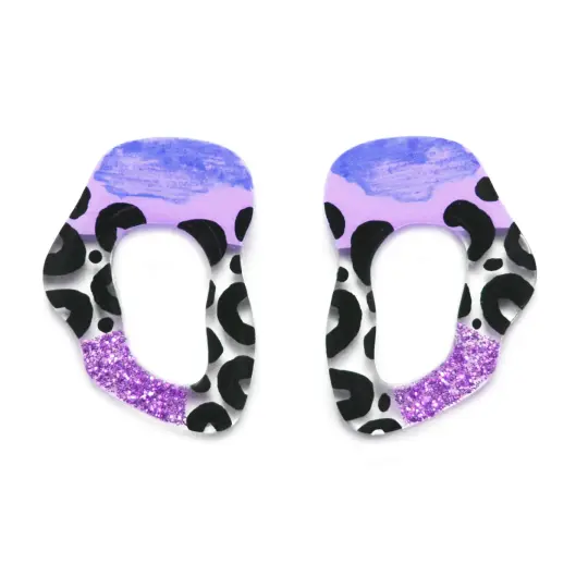 Purple Leopard Squiggle Hoop Post Stud Earrings