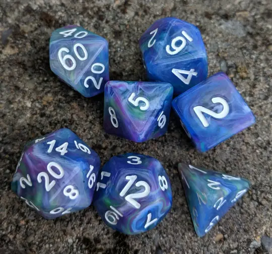 Muse Dice Set – 7-Piece Blue Purple Green Swirled Polyhedral DnD Dice