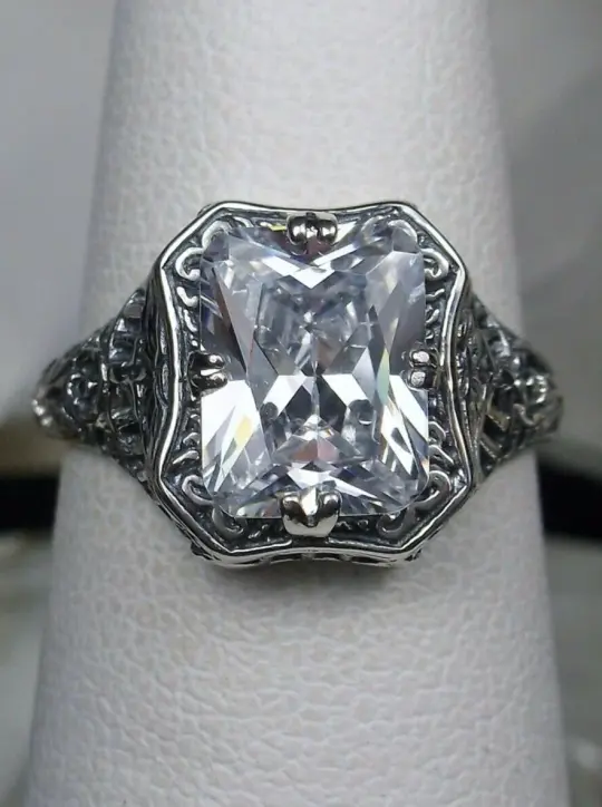 White CZ Ring, Size 6, Lovely Rectangle Edwardian Style Jewelry #D148 - Ready to Ship