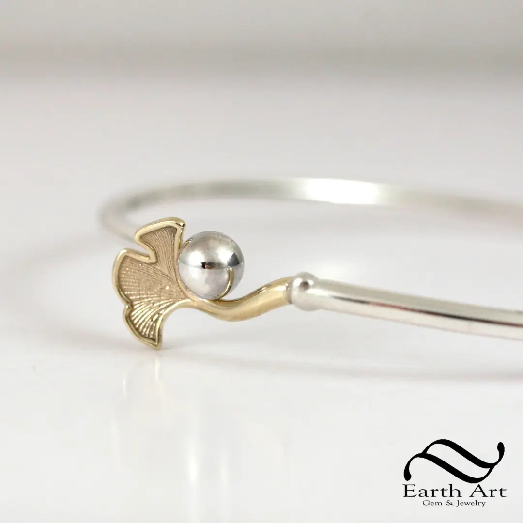 Ginkgo Leaf Love Bangle - Sterling and gold