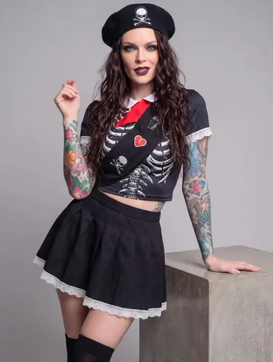 Trickz N Treatz Dead Scout Skeleton Pleated Mini Skirt Costume Set Goth Plus 1X