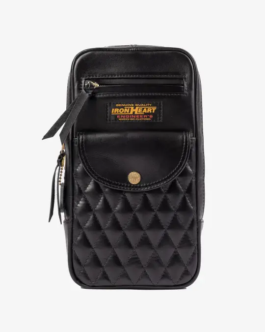 Rectangular Leather Diamond Stitched Shoulder Bag - Black