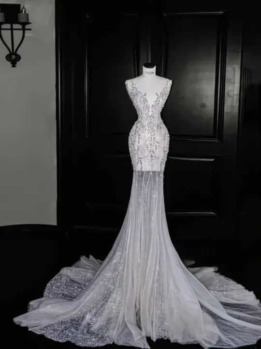 White suspenders waist hip sexy dress skirt, prom dress R5625