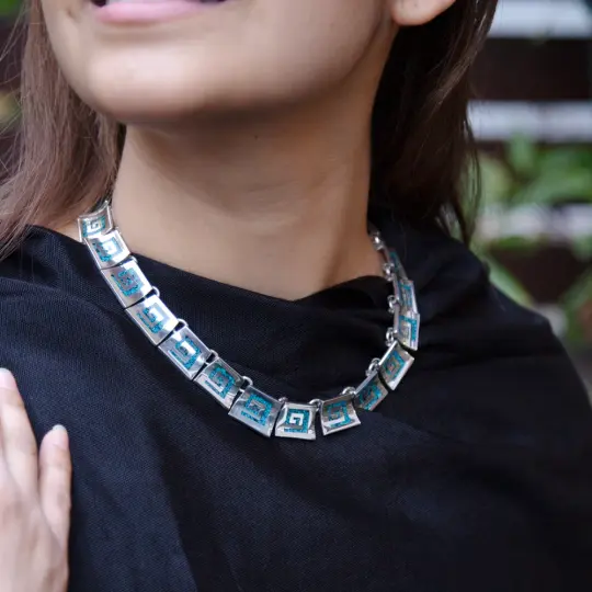 Sterling Silver Turquoise Maze Necklace