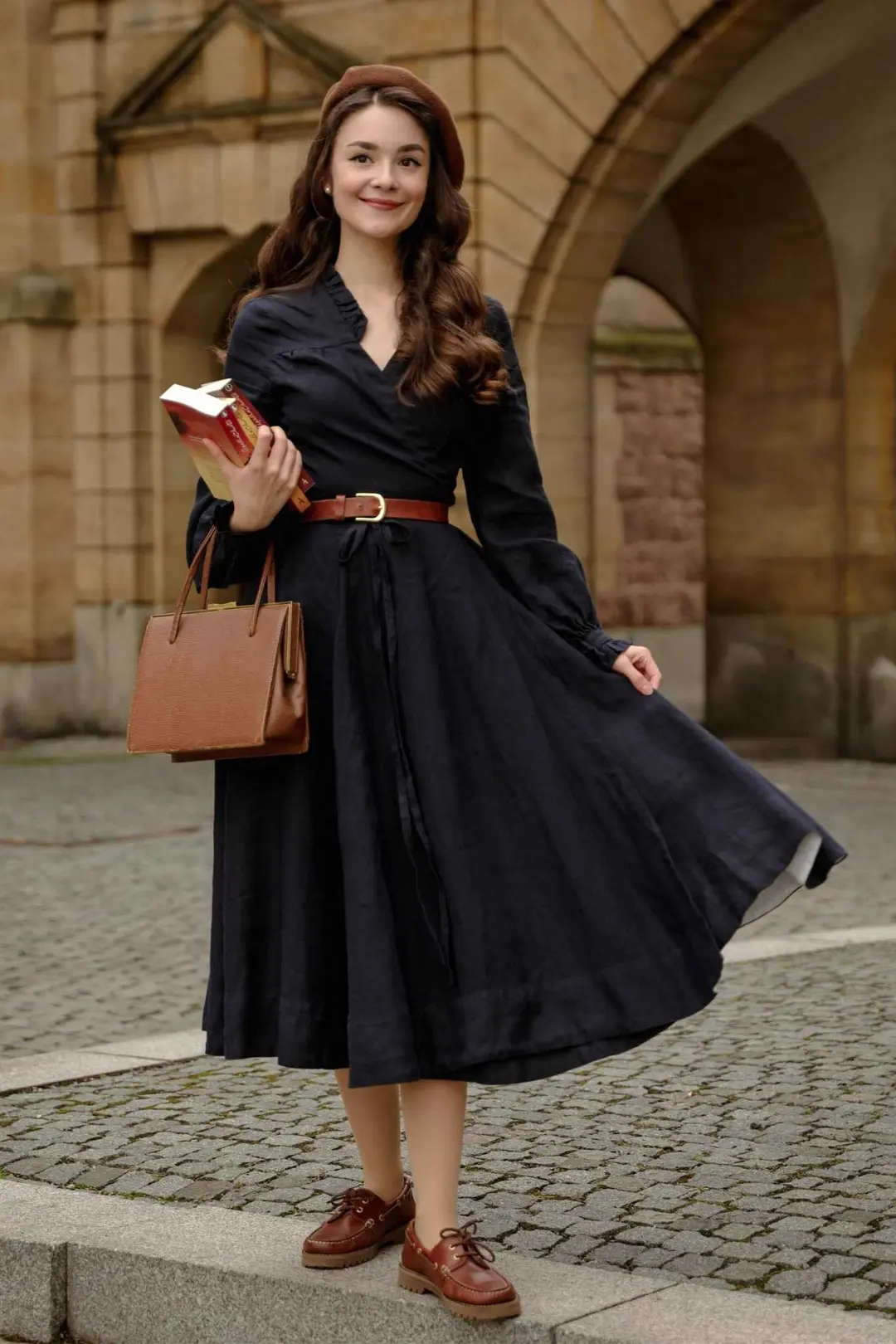 Darcy – Linen Wrap Dress with Ruffled V-Neckline