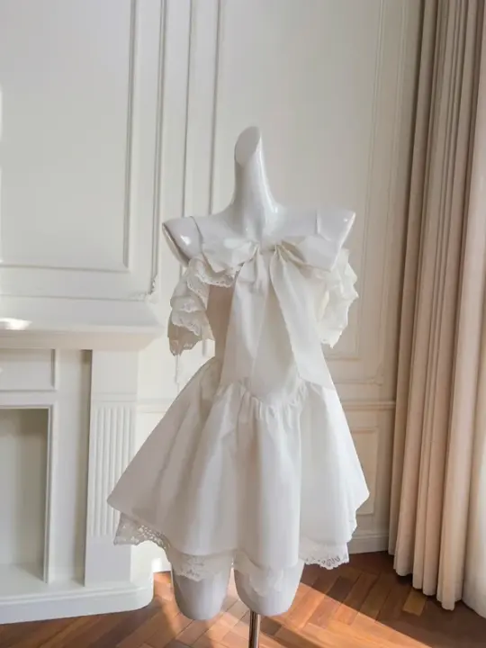 White halter waist lace skirt short skirt homecoming dress R5187