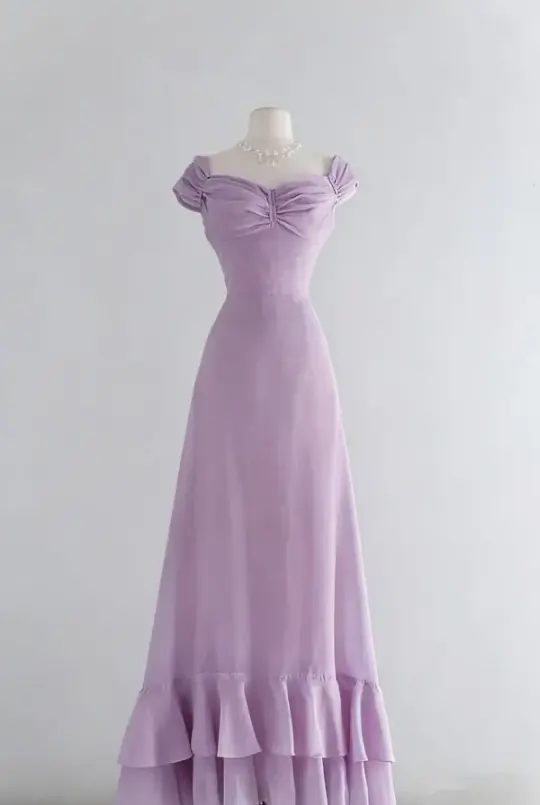 Flowy Sleeveless Pleated Corset Prom Gown ,Resort Lavender Maxi Summer Dress RS2100