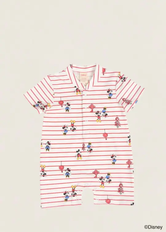 Mandarin-collared Polo Romper - Firecracker Mickey
