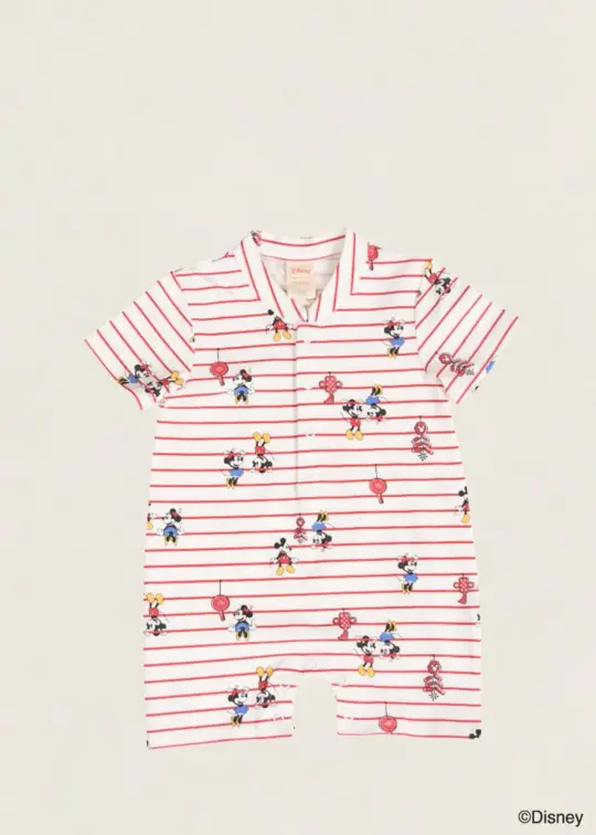 Mandarin-collared Polo Romper - Firecracker Mickey