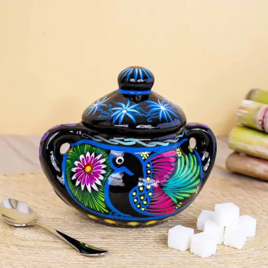 Hand-Painted Xalitla Clay Sugar Bowl
