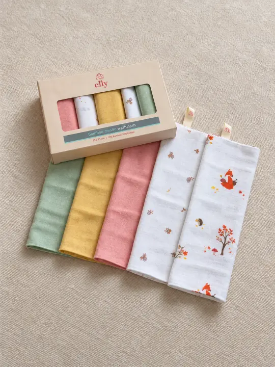 Bamboo Muslin Washcloth Set of 5 - Neighbourwood Friends