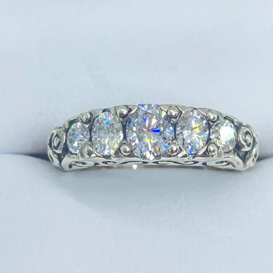 White CZ Ring, Size 9.5 Ring, 5-Stone Faux Diamond Georgian Ring, Victorian Jewelry Design#D19 - Ready to Ship
