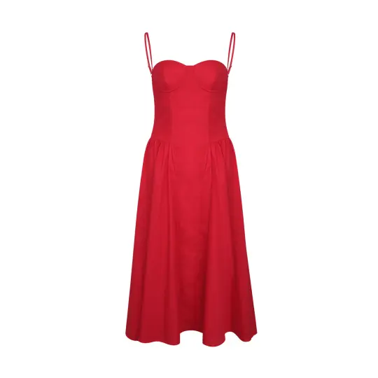 French red suspender dress female sexy backless seaside holiday dress R3035