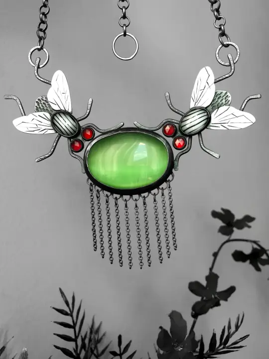 Fly And Venus Flytrap Statement Fringe Necklace