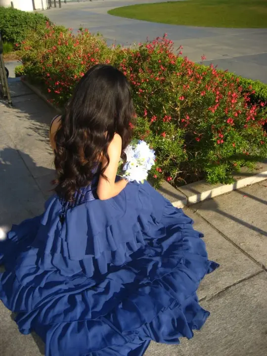 Flowy Ruffled Women's Prom Gown Navy Corset Maxi Evening Dress Birthday Dress — Fall Outfit 2026 New RS3189
