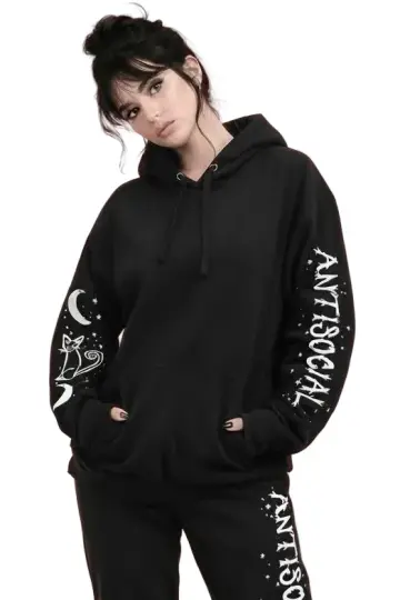 Antisocial Cat Witch Moon "Boyfriend Fit" Pullover Gothic Hoodie
