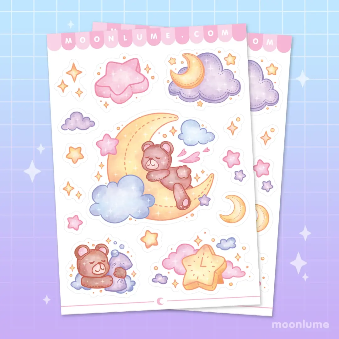 Sweet Dreams Sleepy Bears - matte vinyl sticker sheet