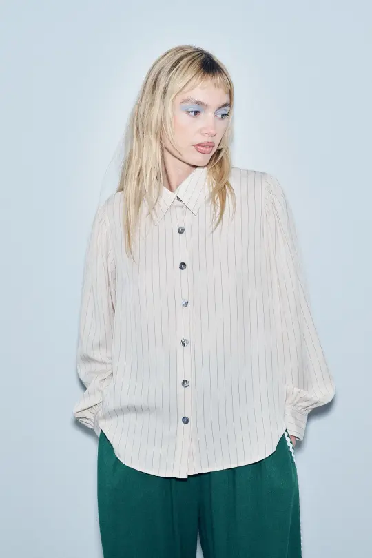 Baseball Blouse Tencel Stripe Cream