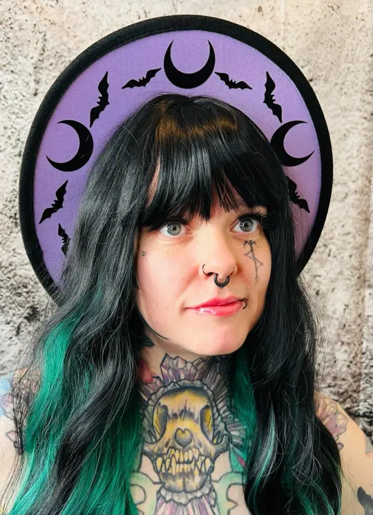 Lavender Bat Moon Vegan Felt Wide Brim Hat
