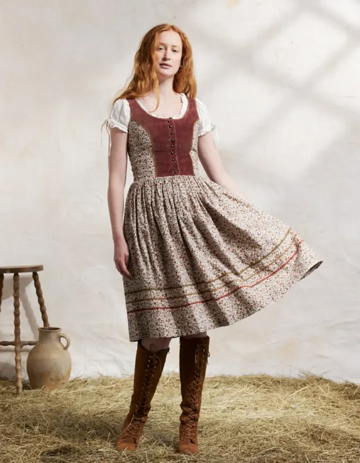Robe 'Millicent' imprimé fleuri et velours crème