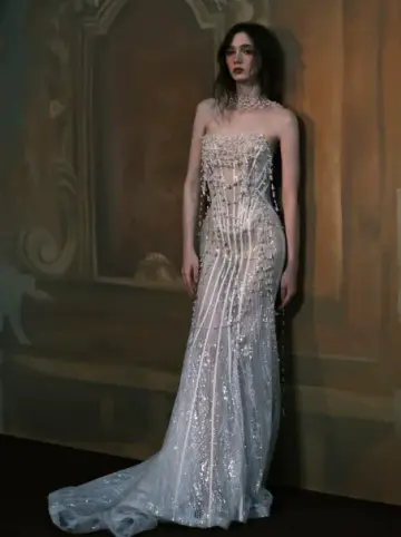 French Chic Sequin Beaded Mermaid Strapless Bodycon Maxi Prom Dress Evening Dress RS412