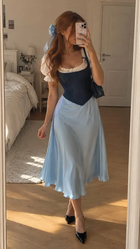 Silky Flowy Women's Prom Gown Baby Blue Corset Maxi Evening Dress Birthday Dress — Fall Outfit 2026 New RS3160