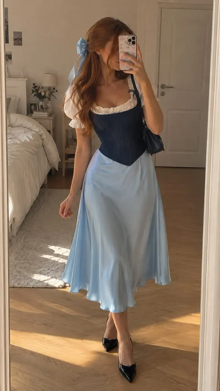 Silky Flowy Women's Prom Gown Baby Blue Corset Maxi Evening Dress Birthday Dress — Fall Outfit 2026 New RS3160