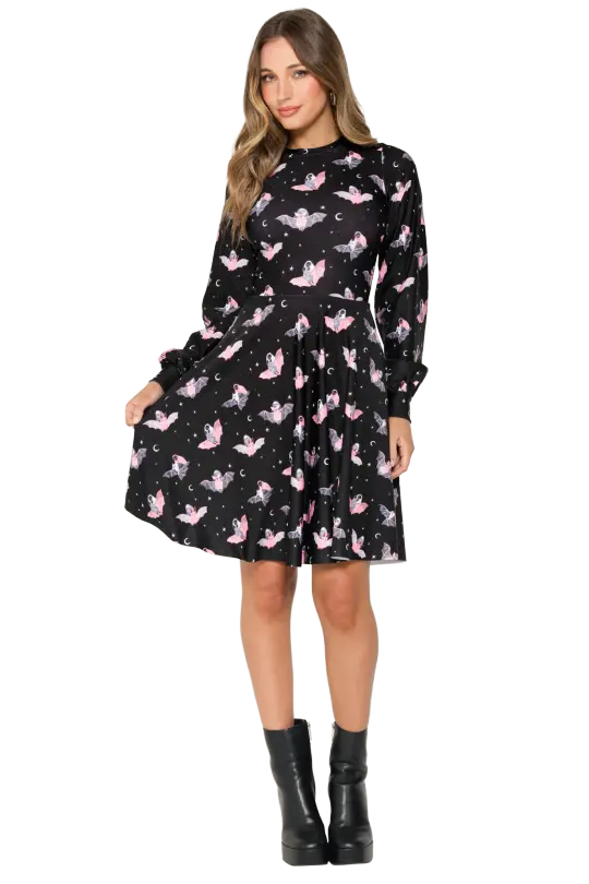 Death Riding Bats Bishop Sleeve Longline Dress