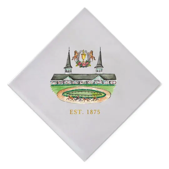 Full Color Elegance watercolor Kentucky Derby + gold foil est. 1875 Cocktail Napkin on white linen