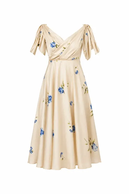 Fit and Flare Floral Dress in Beige | Soft Embrace