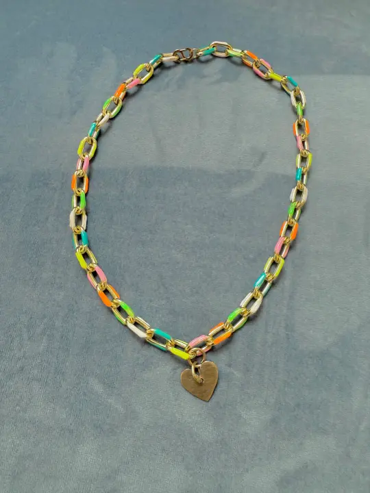 La Platera- Brass Heart Charm Rainbow Necklace