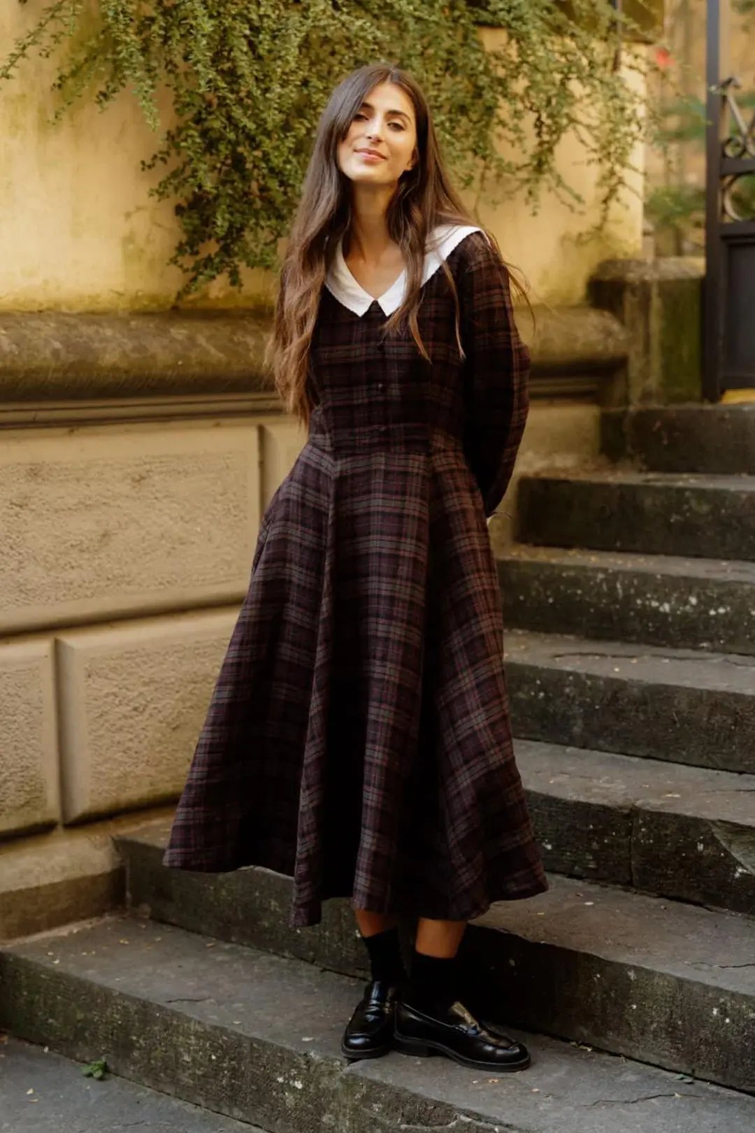 Wander – Long Sleeve Linen Dress with Sailor Collar