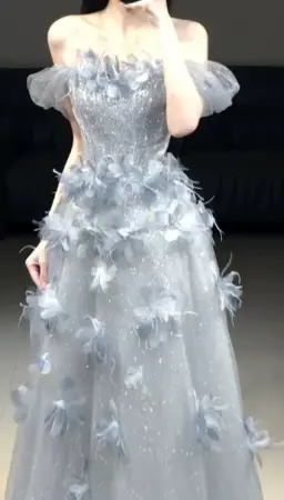 Sequins Glitter Floral Decor Corset Prom Gown ,  Stunning Sliver Maxi Evening Dress RS1820